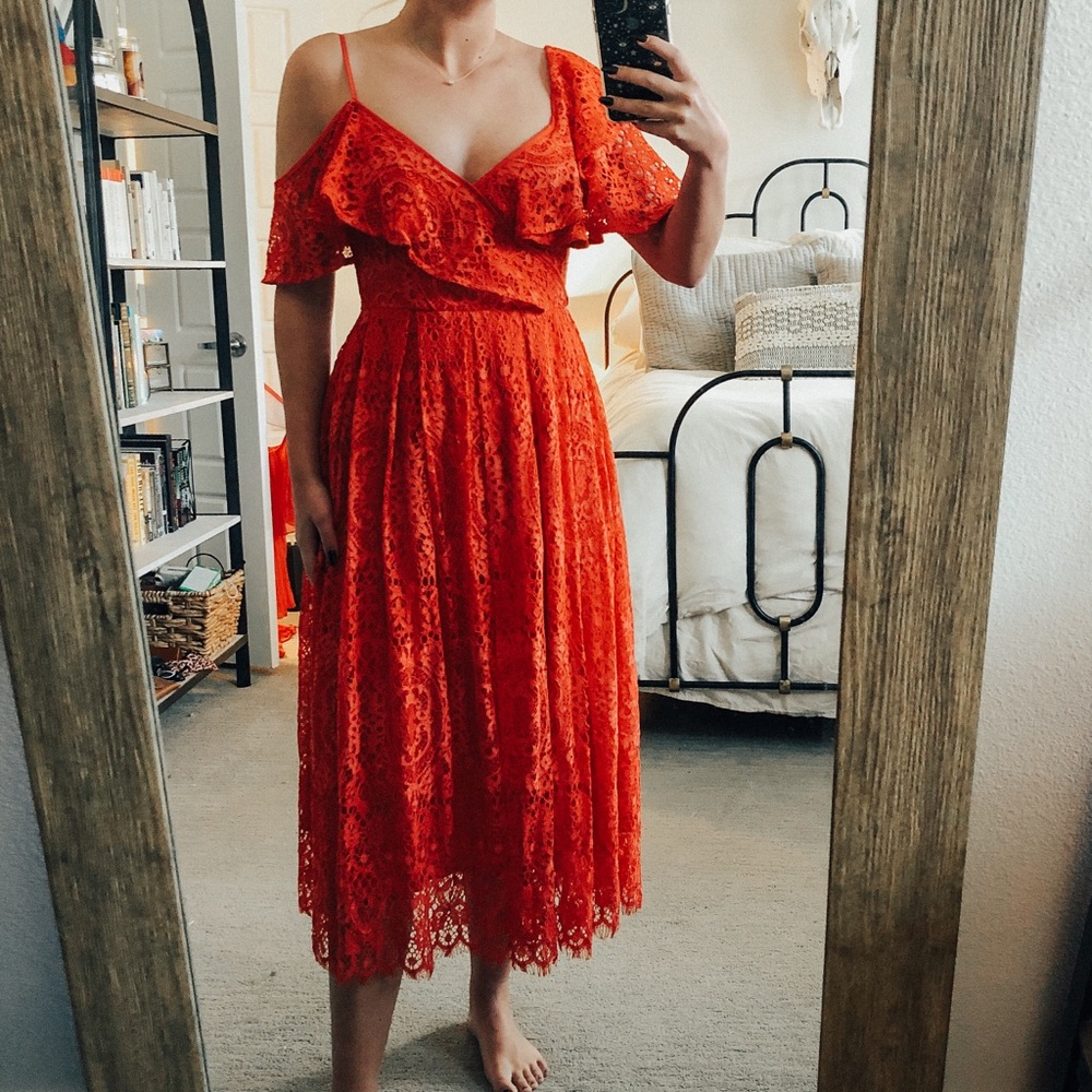 NWT red lacy one-shoulder dress